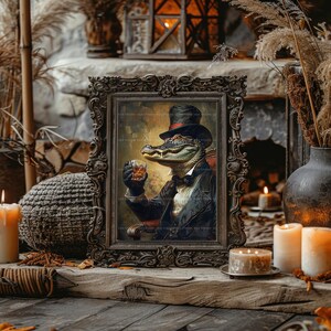 Alligator-Whisky-Wandbild, viktorianisches Tiermotiv, Dark-Academia-Poster, Speakeasy-Dekoration, Luxusgeschenk für Männer, Krokodilgemälde t25 Bild 5
