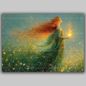 Brigid Celtic Goddess of Wisdom Print, Poetry Healing Deity Sacred Flame Irish Baroque Painting, Esoteric Inspirational Ancient Art x86