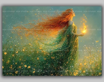 Brigid, diosa celta de la sabiduría, lámina, poesía, deidad sanadora, llama sagrada, pintura barroca irlandesa, arte antiguo esotérico e inspirador x86