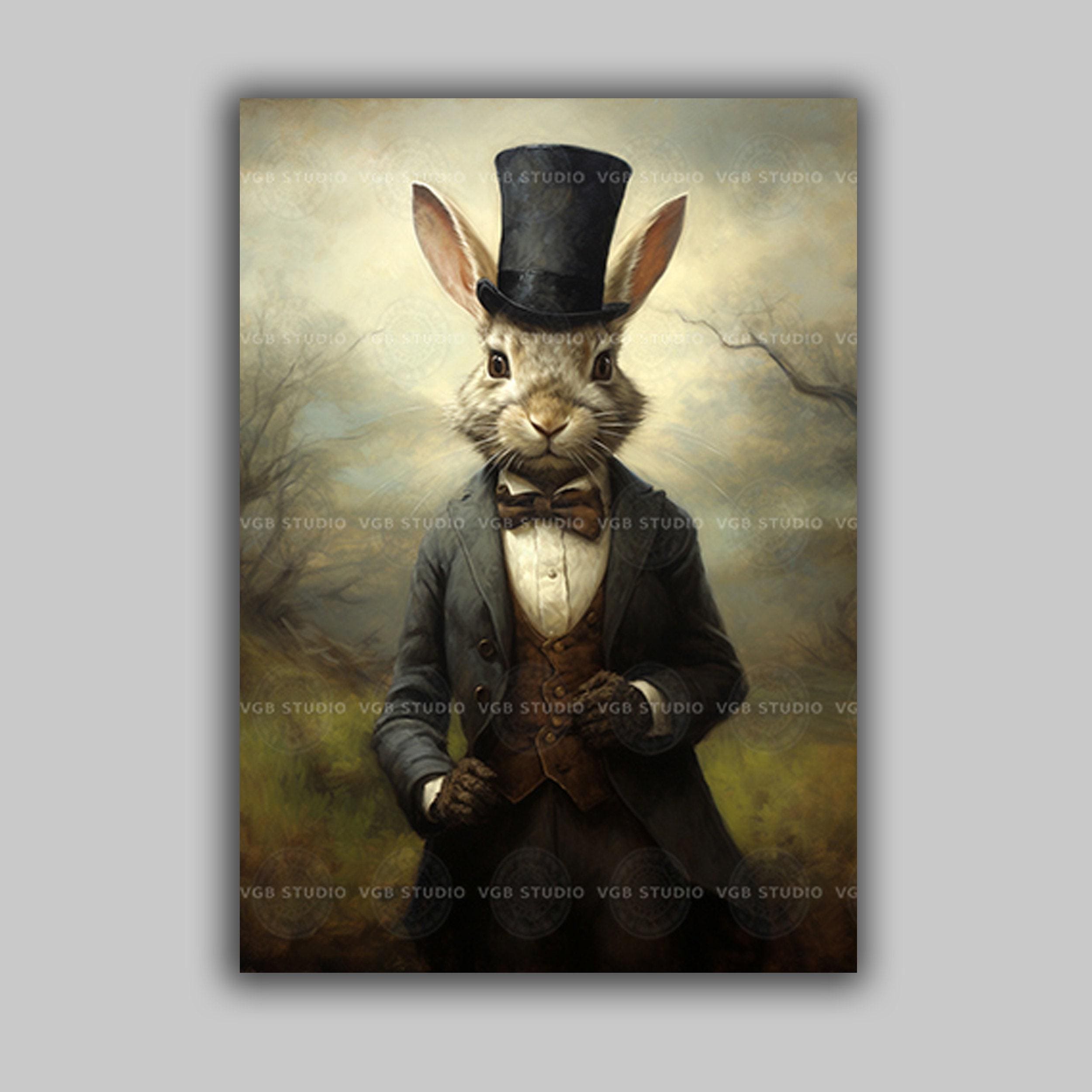 Victorian Rabbit Art Print Bunny Top Hat Waistcoat Bow Tie  display picture 2
