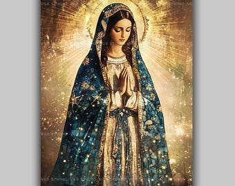 Our Lady Of The Miraculous Medal Virgin Mary Catholic Devotional Wall Art Print, Marian Apparition Sacred Christian Religious Artwork AL05