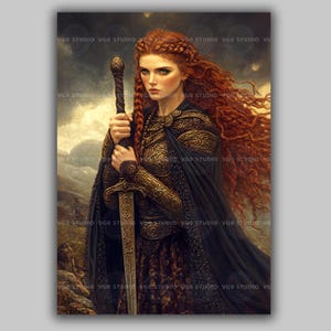 Queen Boudica Art Print Celtic Warrior Woman with Sword Wall Decor Historical Fierce Female Heroine Myth Celtic Goddess Battle Artwork AG79