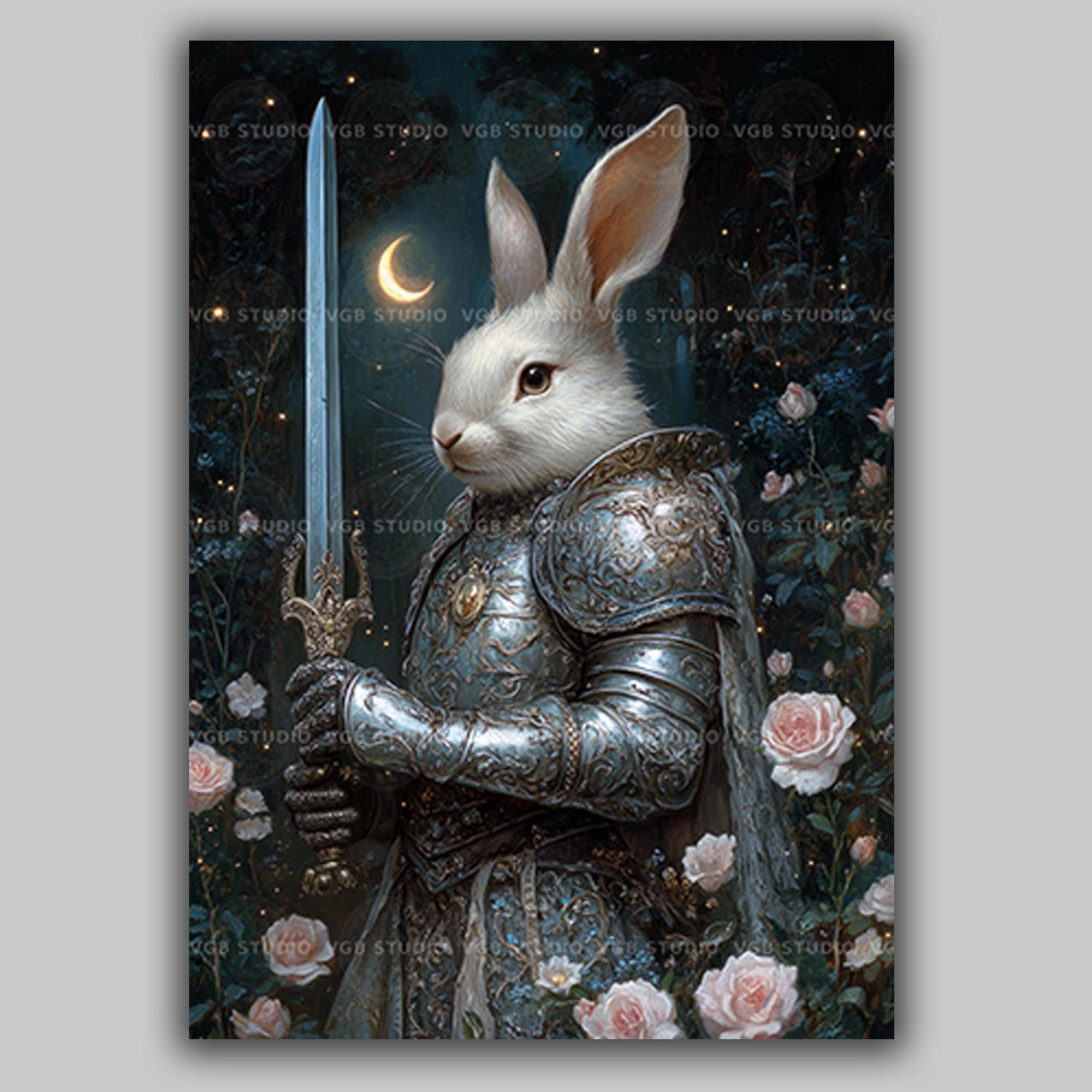 Rabbit Knight Fantasy Wall Art Print Medieval Animal Illustration