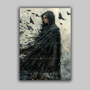 Morrigan Väggkonsttryck Keltisk Krigsgudinna Korpar Irländsk Mytologi Mörk Fantasy Konstverk Kraftfull Kvinnlig Gudom Hednisk Dekor Häxig L69