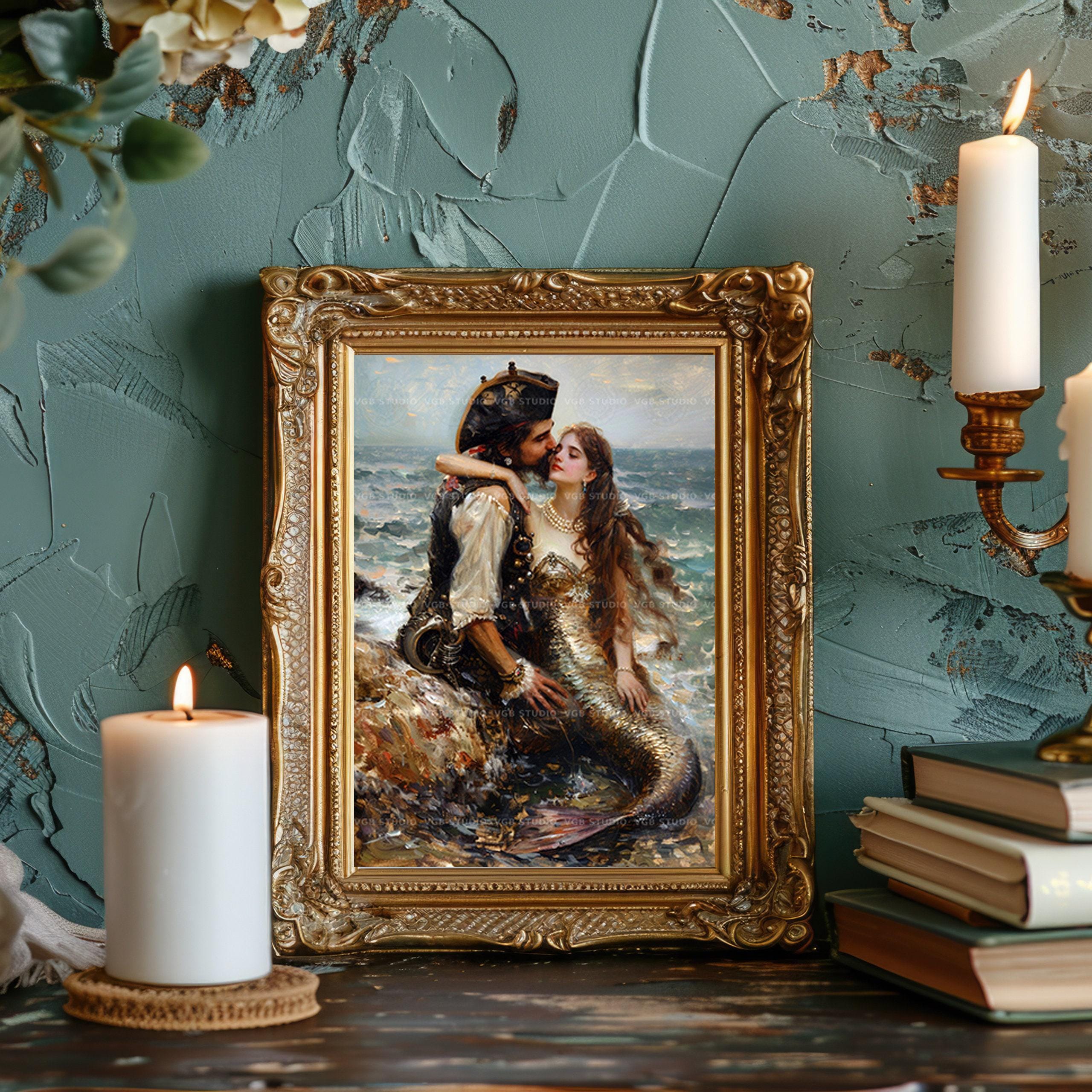 Pirate and Mermaid Romance Art Ocean Fantasy Illustration Enchanted ...