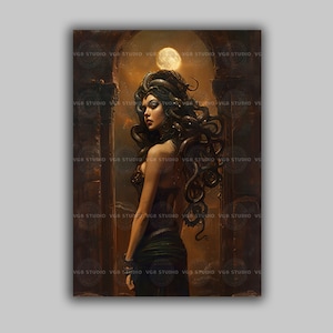 Medusa Art Print Greek Mythology Snake Woman Dark Goddess Decor Feminine Power Moonlit Ruins Wall Art Serpent Hair Gothic Fantasy P55