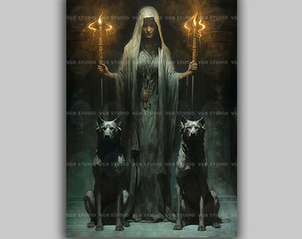 Hecate Greek Goddess Moon Crossroads Witchcraft Fine Art Giclee, Baroque Painting, Witchy Artwork, Occultism Esoteric Art H18