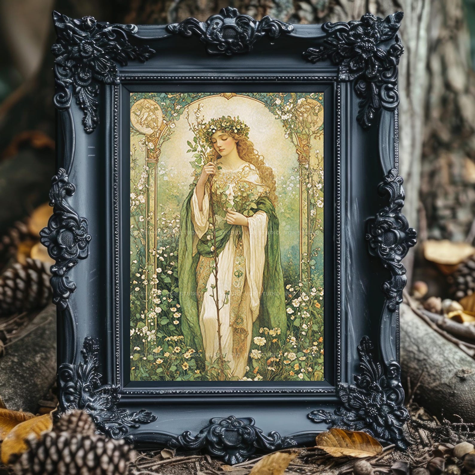 Thallo Flora Greek Goddess Art Nouveau Print Spring Flower Wall Decor ...