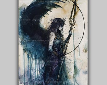 The Morrigan Celtic Goddess of War and Fate Irish Mythology Art Print Raven Queen Pagan Warrior Divine Feminine Dark Goddess Decor AJ66