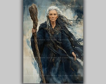 Cailleach Goddess of Winter and Storms Art Print, Powerful Celtic Crone, Mystical Seasons Witch Wall Art, Pagan Nature Spirit Decor Art u94