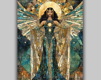 Pistis Sophia Mosaic Wall Art Print, Gnostic Goddess Print, Esoteric Decor, Christian Mysticism, Byzantine Iconography Angel Painting, AP03