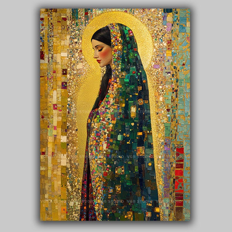 Mary Magdalene Art Print Mosaic Icon Religious Decor Sacred Woman Spiritual Wall Christian Gift Colorful Portrait Faith Altar Catholic AJ51 image 1