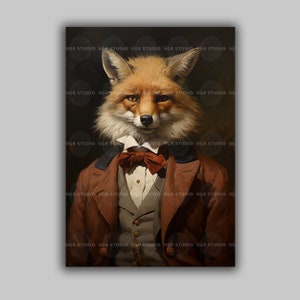 Victorian Fox Art Print Red Fox in Suit with Bow Tie Quirky Gentleman Animal Portrait Vintage Style Whimsical Fox Dressed Wall Decor J38