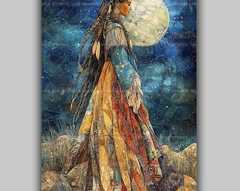 Changing Woman Navajo Goddess Of Renewal Moon Spirit Native American Mythology Wall Art Print, Diné Sacred Feminine Spiritual AL11