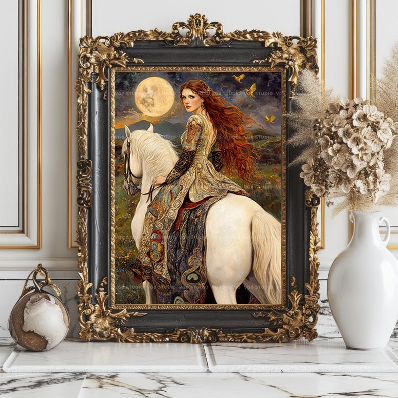 Rhiannon Welsh Pagan Goddess of Moon and Fertility Fine Art Print, Enchanting Celtic Horsewoman Esoteric Mystical Night and Magic Art x54 image 7