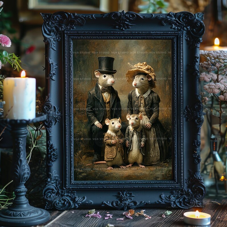 Victorian Rats Victorian Rat Family Art Print Whimsical Animal Portrait Vintage Rodent ...