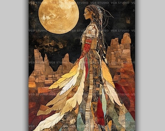 Wechselnde amerikanische Ureinwohner Göttin der Erneuerung Mondlicht Geist Navajo Gottheit heilig feminin mythologisch Kunstdruck AJ76