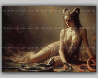 Lilith Wall Art Print Dark Goddess Mythology Serpent Queen Feminine Power Gothic Fantasy Art Print Occult Symbolism Sacred Feminine J64