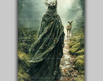 Elen of the Ways Celtic Goddess Guardian of Ancient Paths and Forest Spirits, Mystical Woodland Wild Nature Guide, Pagan Altar Decor AE61