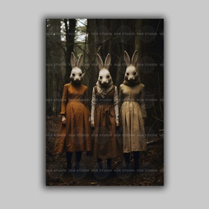 Kaninchen Kult des Waldes, Gothic Ockult Poster, Hexerei Druck, Gothic Home Decor, Gruselige Barock Fotografie, Gruselige Gruselige Photo G34