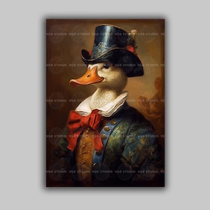 Dapper Duck Art Print Whimsical Animal Portrait Vintage Wall Decor Victorian Style Renaissance Suit Quirky Gallery Wall Storybook Gift J84