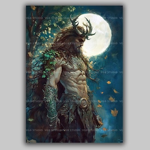 Cernunnos Celtic Horned God of Nature,Druidic Forest Guardian,Pagan Masculine Deity,Mythological Shamanic Warrior,Gaelic Gods Altar Art ad50