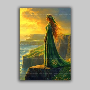 Eriu Celtic Goddess Art Print Irish Mythology Wall Decor Eire Sovereignty Deity Ireland Sunset Landscape Pagan Divine Feminine Power u95