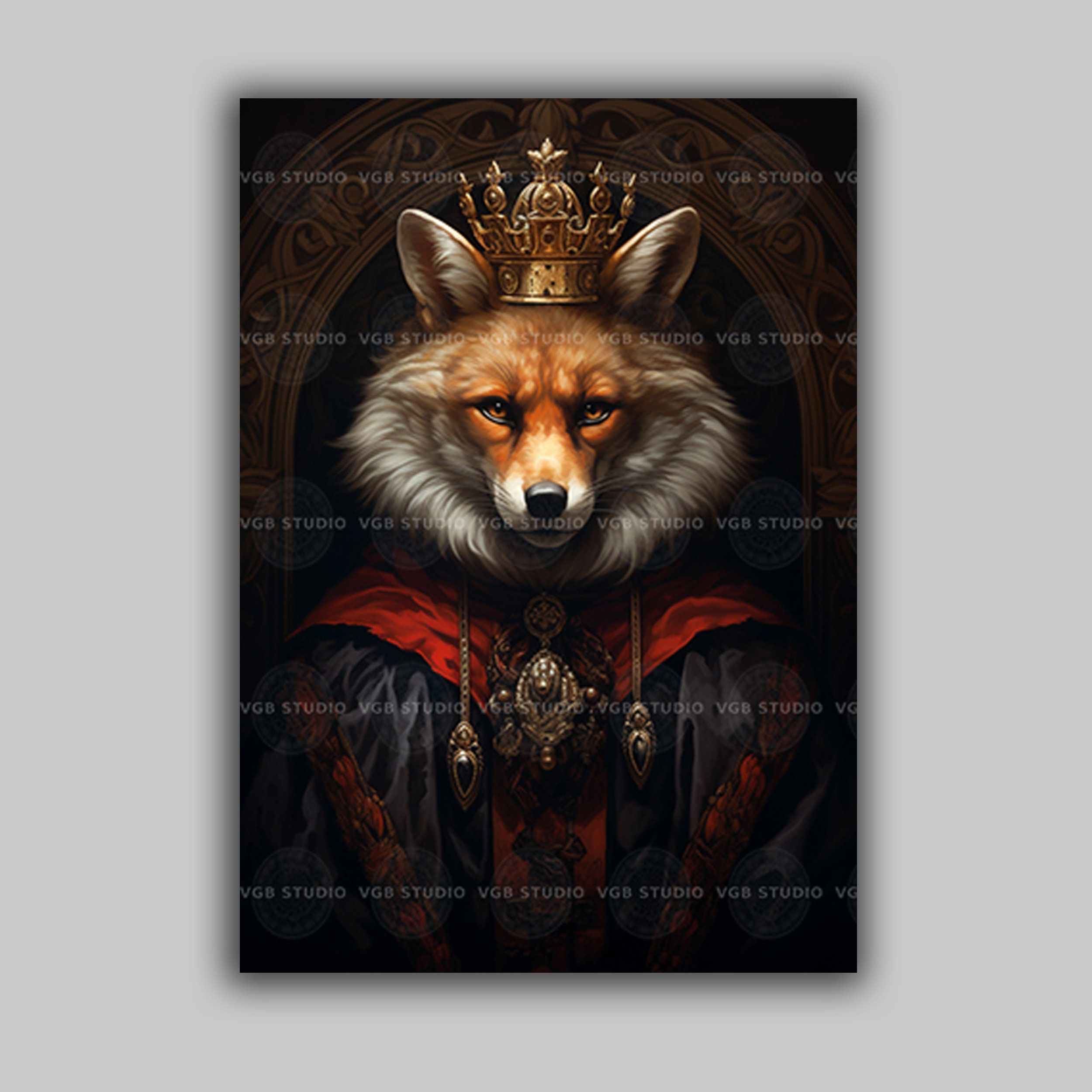 Vector Fox Medieval Red Fox King Gothic Medieval Portrait Painting Dark Academia Baroque ...