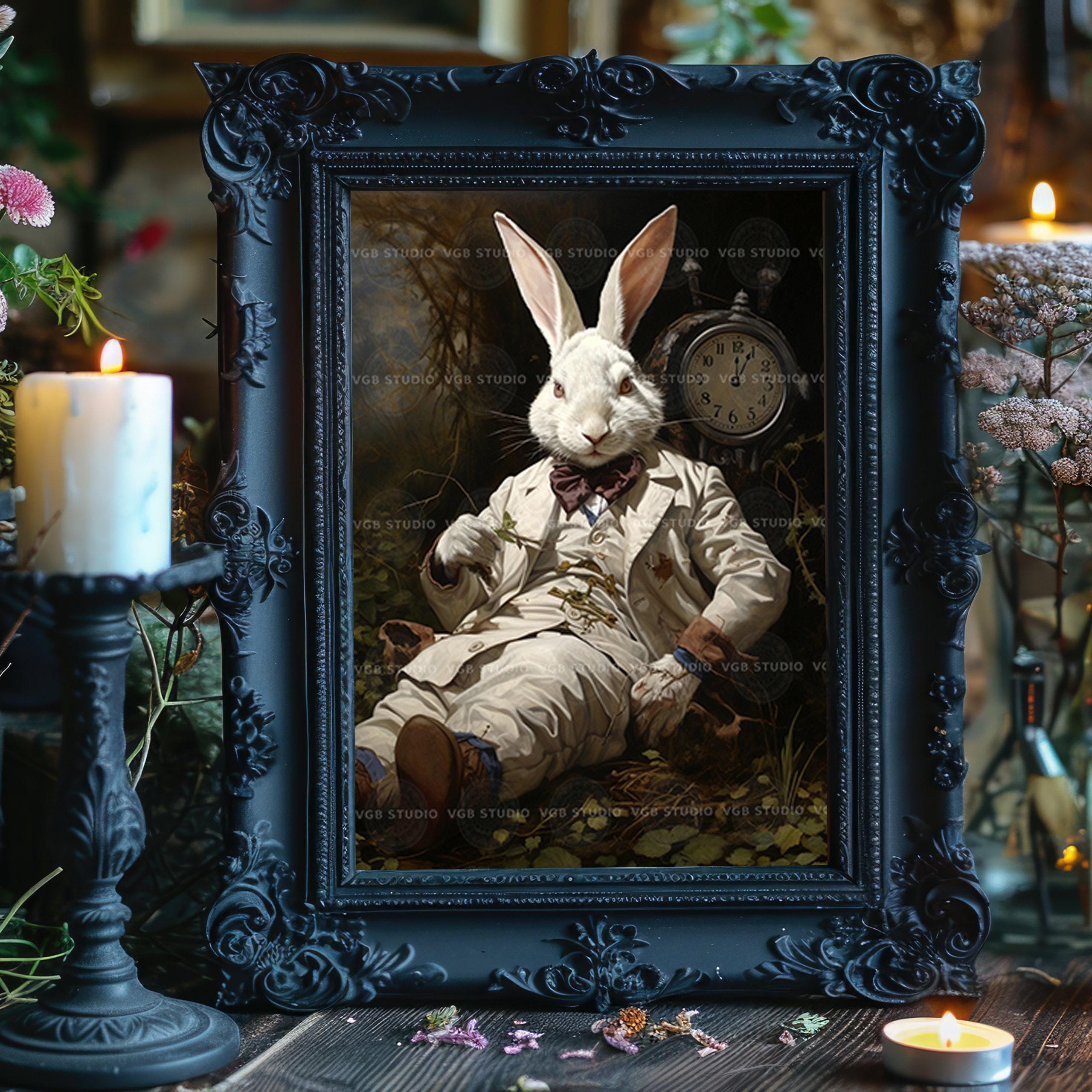 White Rabbit Wall Art Victorian Bunny With Pocket Watch Fantasy