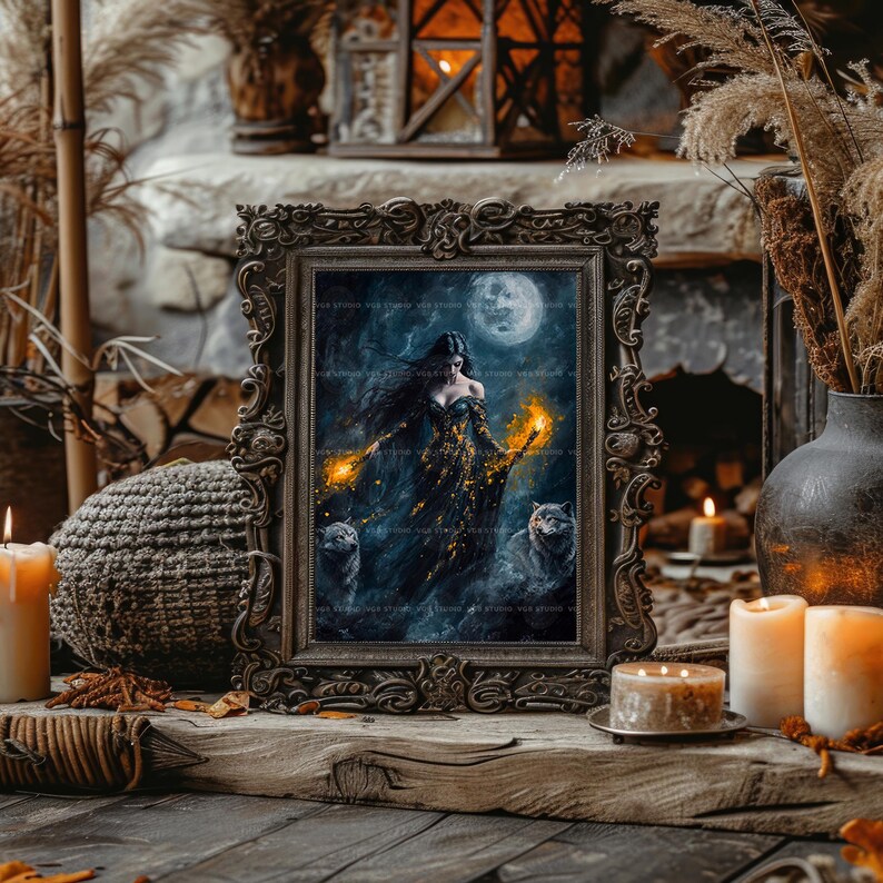 Hecate Wall Art Print, Hekate, Greek Mythology Decor, Wolf Lover Gift, Pagan Altar, Occult Aesthetic, Dark Feminine Energy, Moon Magic ab61 image 6