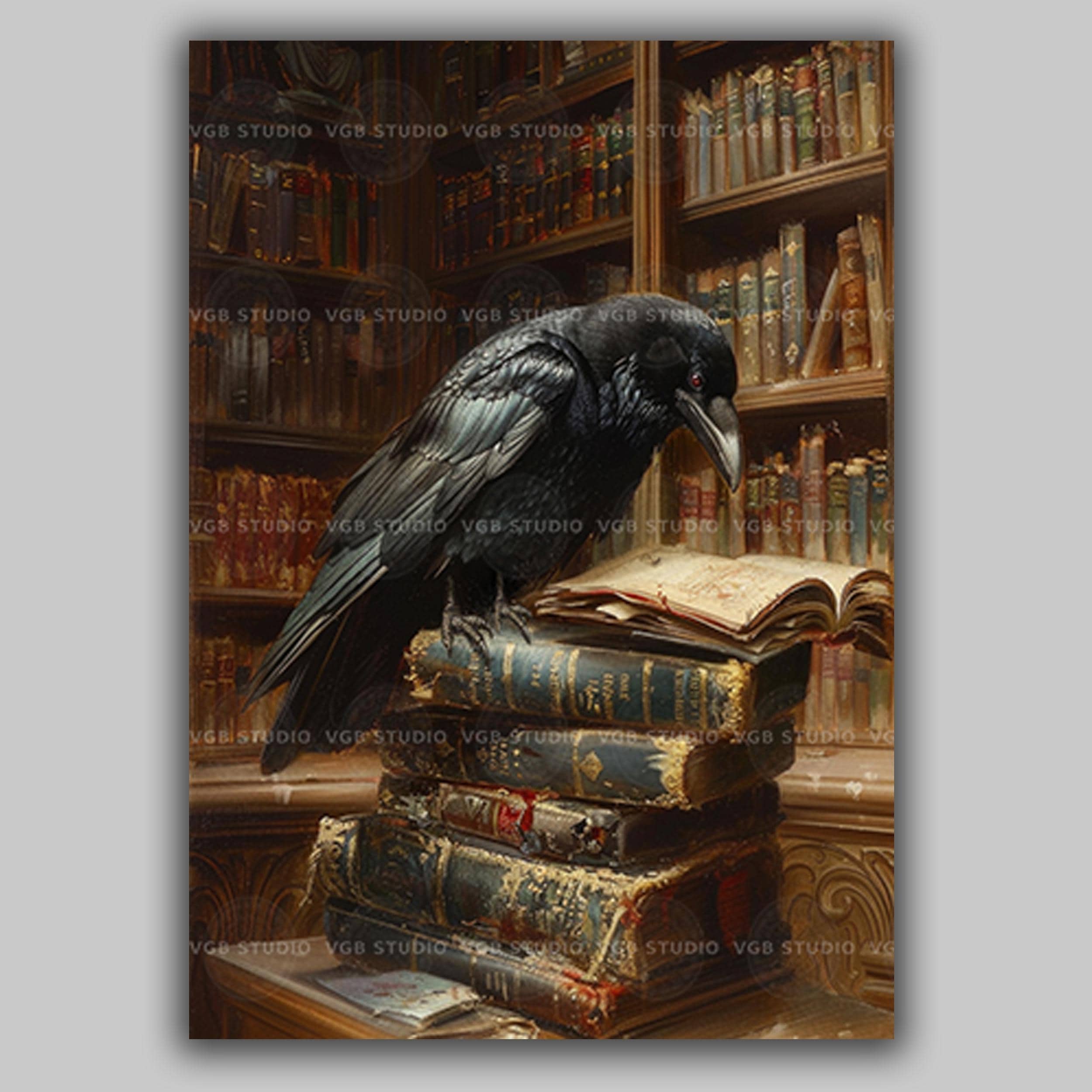 Raven Reading Book Art Print Gothic Wall Art Crow Print Dark Academia ...