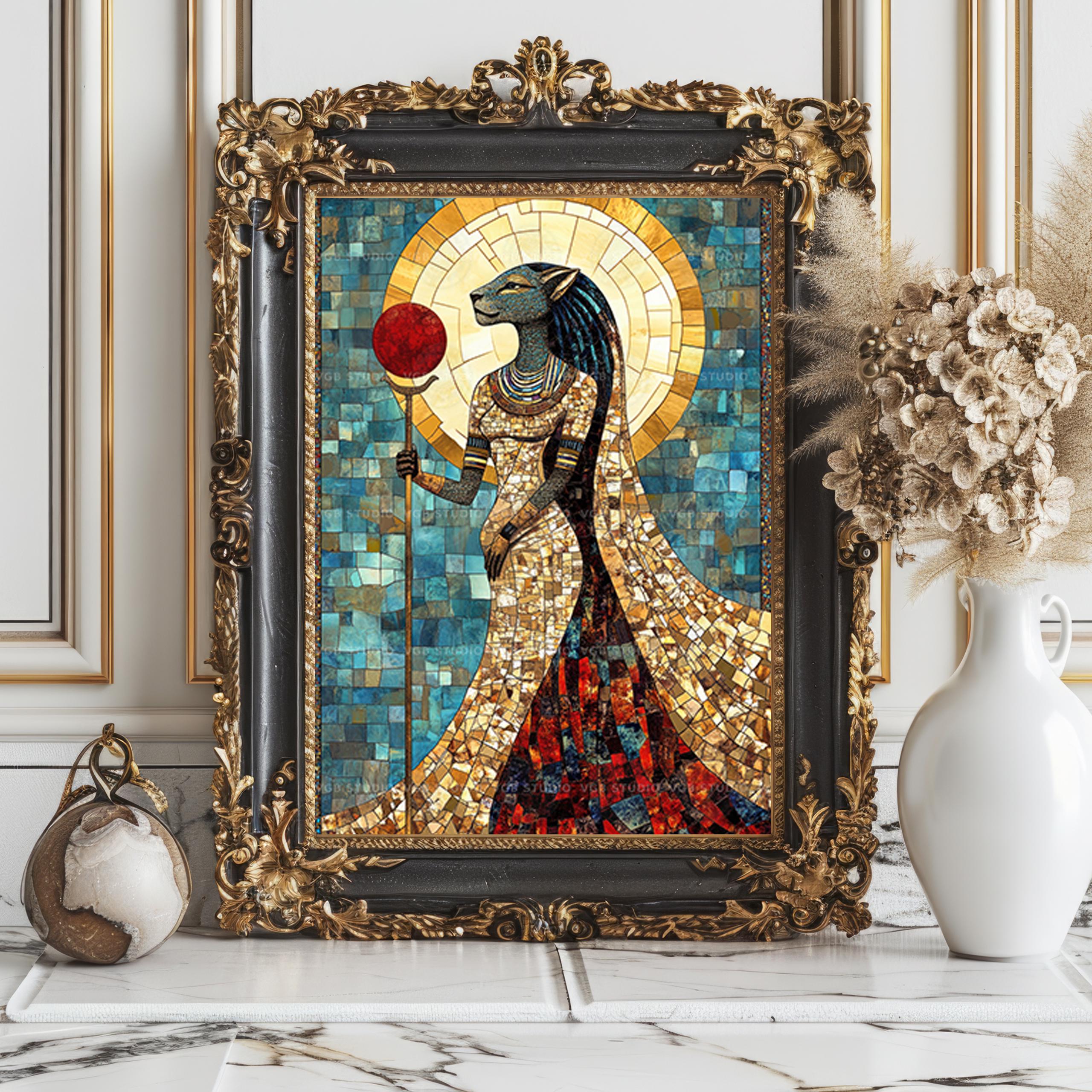 Sekhmet Egyptian Goddess Art Print | Lioness Deity Mosaic Painting ...
