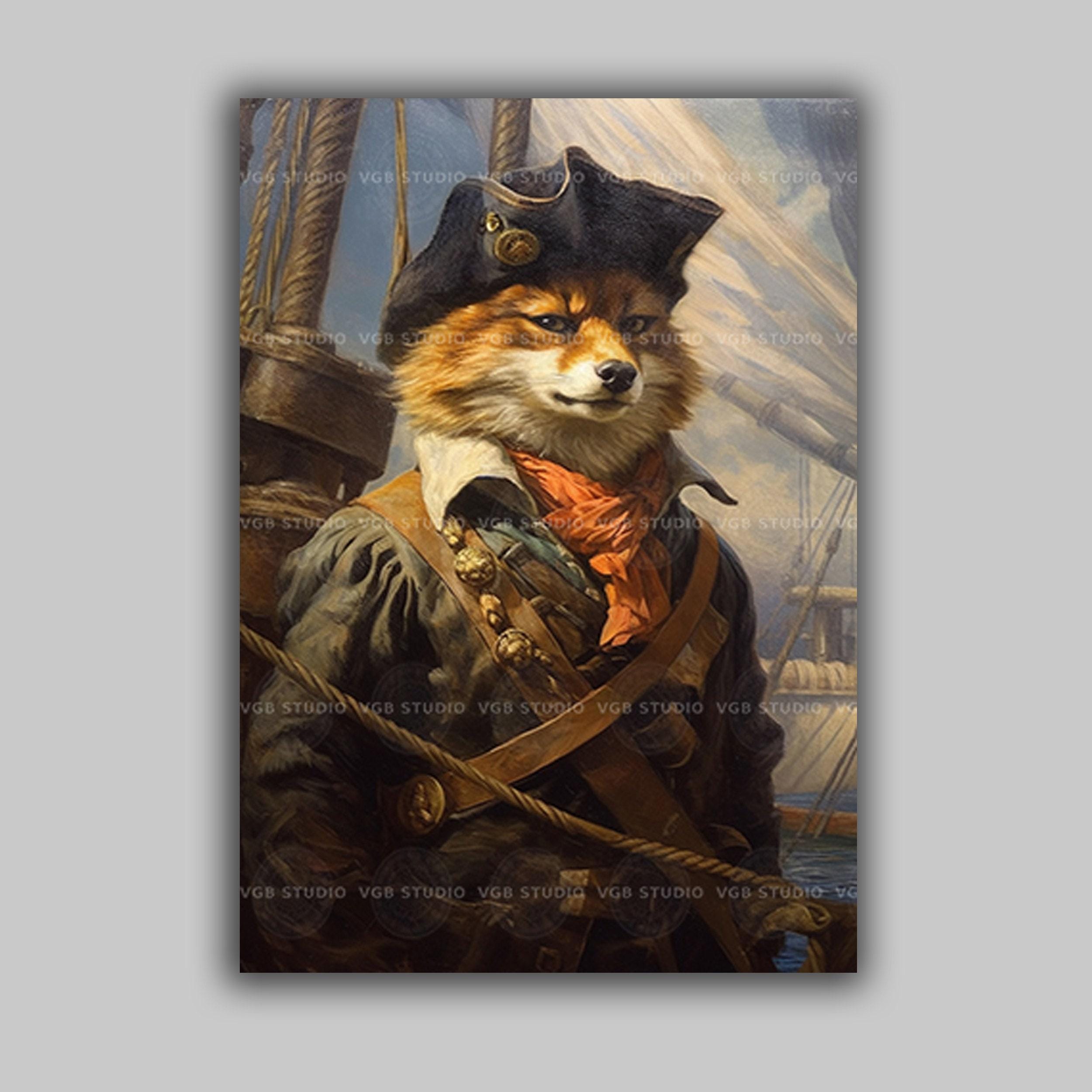 Fox Pirate Art Print Regal Sea Captain Fox in Baroque Naval