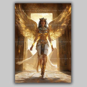 Isis Goddess Art Print Egyptian Winged Deity Wall Decor Divine Feminine Magic Golden Temple Fantasy Mythology Priestess Pyramids AB60