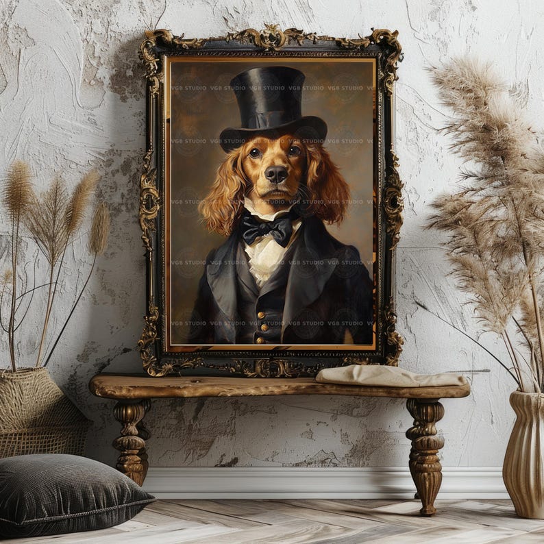 Victorian Dog Art Print Funny Animal Portrait With Top Hat Dapper Pet ...