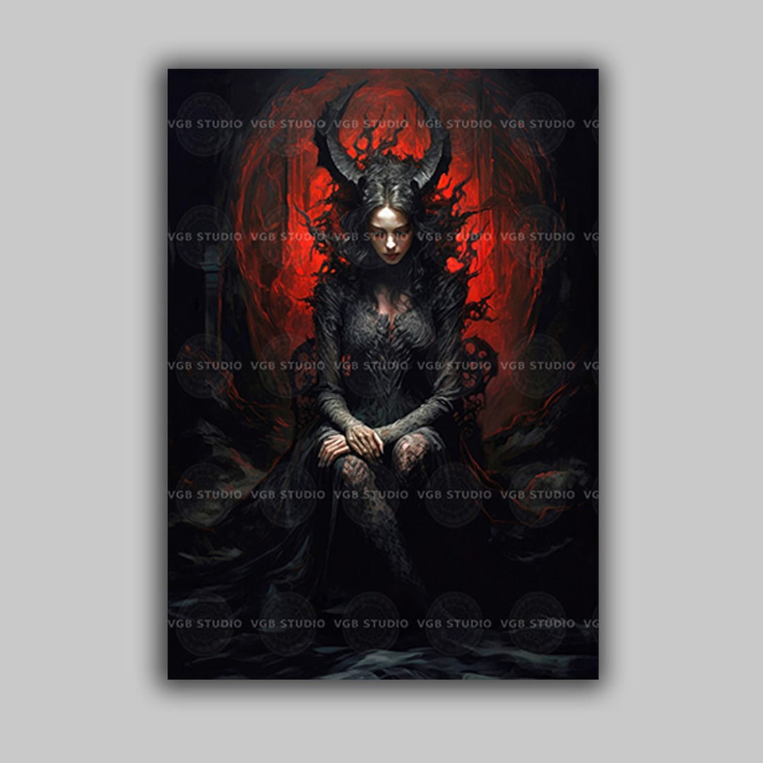 Lilith Dark Queen on Throne Gothic Baroque Oil Painting Style