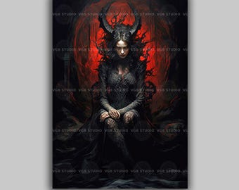 Lilith Dark Queen on Throne Gothic Baroque Oil Painting Style