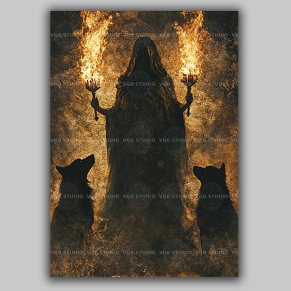 Hecate Shadow Goddess Mystical Occult Art Print, Dark Feminine Mythology Gothic and Esoteric Painting, Enigmatic Ancient Myth Wall Art AA49