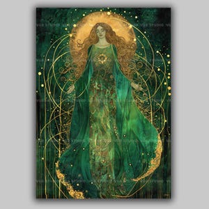 Danu Celtic Goddess Art Print, Divine Mother Irish Mythology Decor, Sacred Feminine Magic,Ethereal Green Goddess,Nature Spiritual Deity AE19