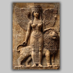 古代イシュタルのレリーフ メソポタミアの愛と戦争の女神のアートプリント、バビロニアの神聖な女性の力の神話的な壁装飾アート ab48