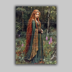 Blathnat Celtic Princess Art Print Irish Mythology Flower Maiden Enchantress Redhead Medieval Forest Fantasy Woman Decor Wildflower w28
