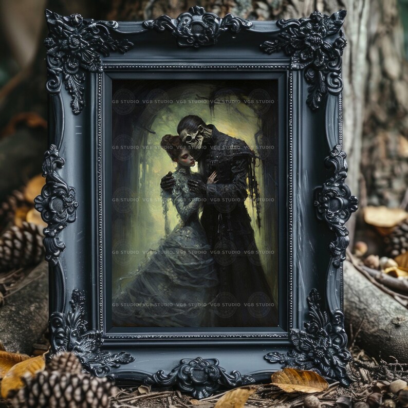 Gothic Romantik Kunstdruck Skelett Braut Viktorianisch Gothic Paar Haunted Love Bilder Malerei makaber Märchen Hochzeit Geschenk G70 Bild 5