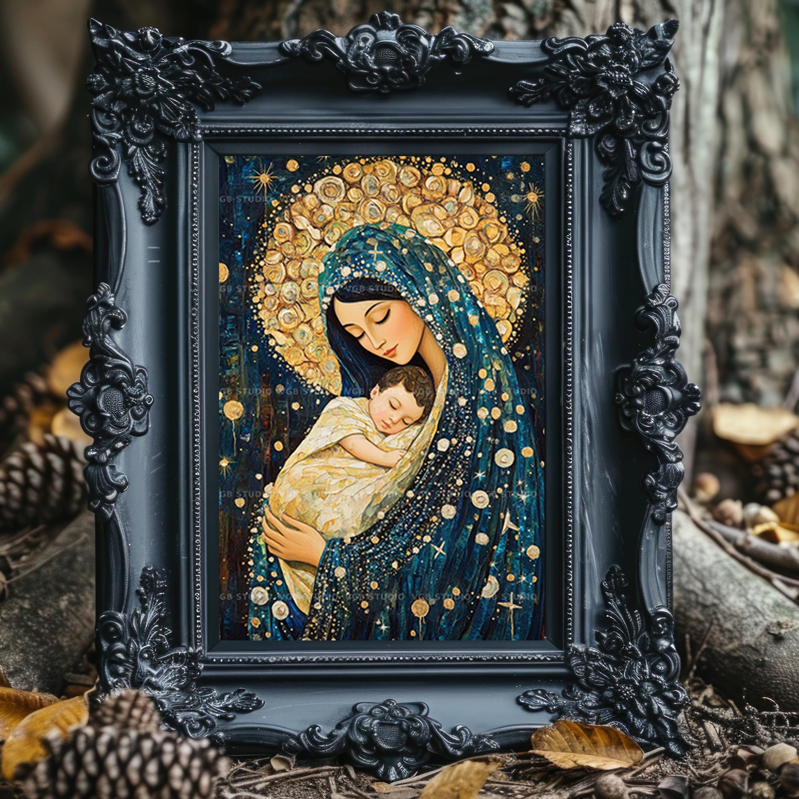 Virgin Mary and Baby Jesus Wall Art Print Sacred Motherhood Christian ...