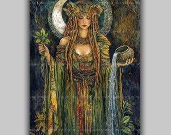 Celtic Mother Goddess Danu Sacred Water Earth Goddess Wall Art Print, Tuatha De Danann Mythology Nature Spirit Pagan Decor AL12