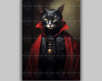 吸血鬼の子猫：水彩画による黒猫のファインアートプリント - Etsy 日本