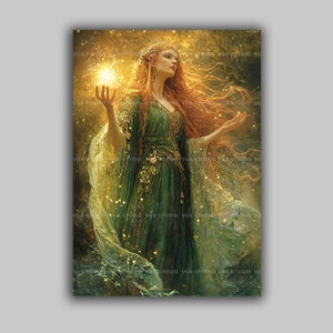 Danu Celtic Goddess Enchanting Mystical Fantasy Art Print,  Radiant Nature Magic and Divine Grace Goddess Wall Decor, Pagan Painting u58