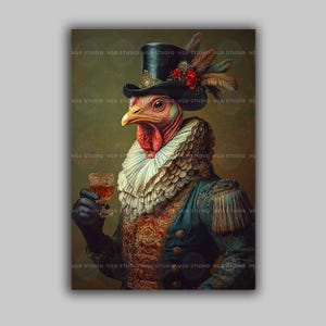 Muurdecoratie met kalkoenmotief, Victoriaans dier, cadeau voor vogelliefhebbers, speels schilderij, sprookjesillustratie, gentleman, eigenzinnige woondecoratie t23 afbeelding 1