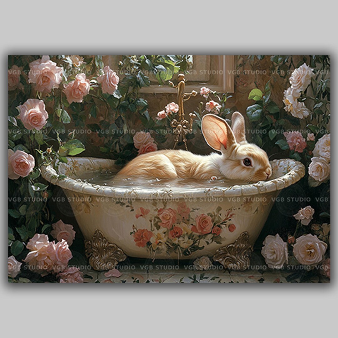 Deviantart Rabbit Bath Rabbit Hare Taking a Bath in Victorian Bathtub, Fancy Bunny Baroque ...