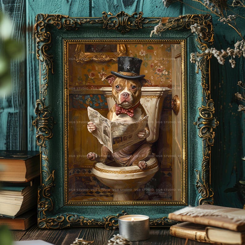 Funny Dog Bathroom Art Pit Bull Wall Print Vintage Toilet Humor Decor for Dog Lovers Whimsical Gift for Him Victorian Pet Poster p27 image 4