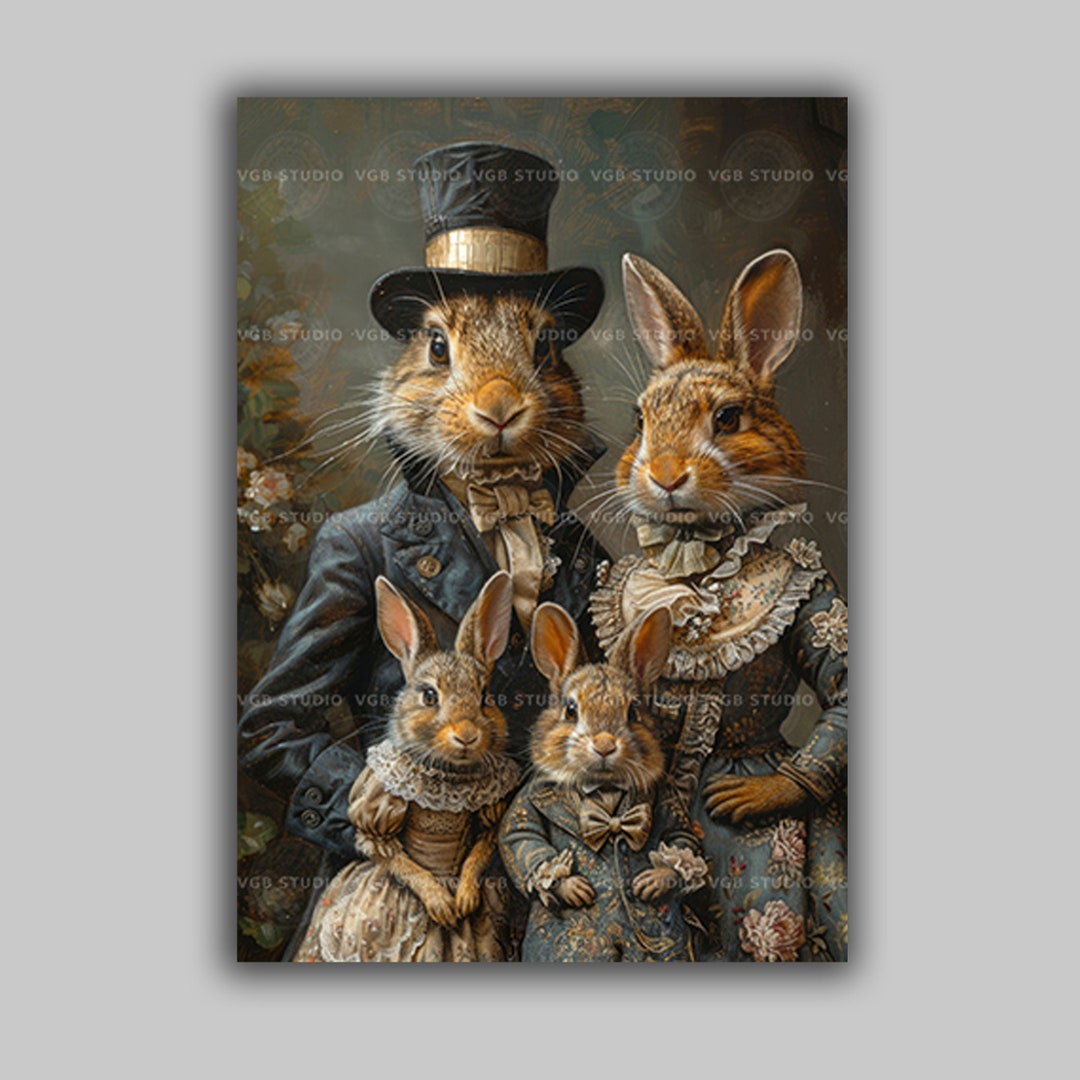 Victorian Rabbit Art Whimsical Family Print Dressed Animal Portrait ...